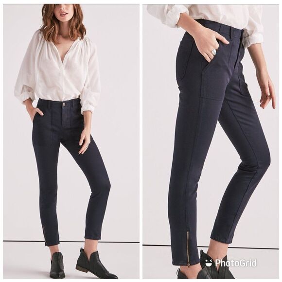 Lucky Brand Girlfriend Utility Pant in‎ Indigo Black Color, Acid washed size 8 - Picture 1 of 13